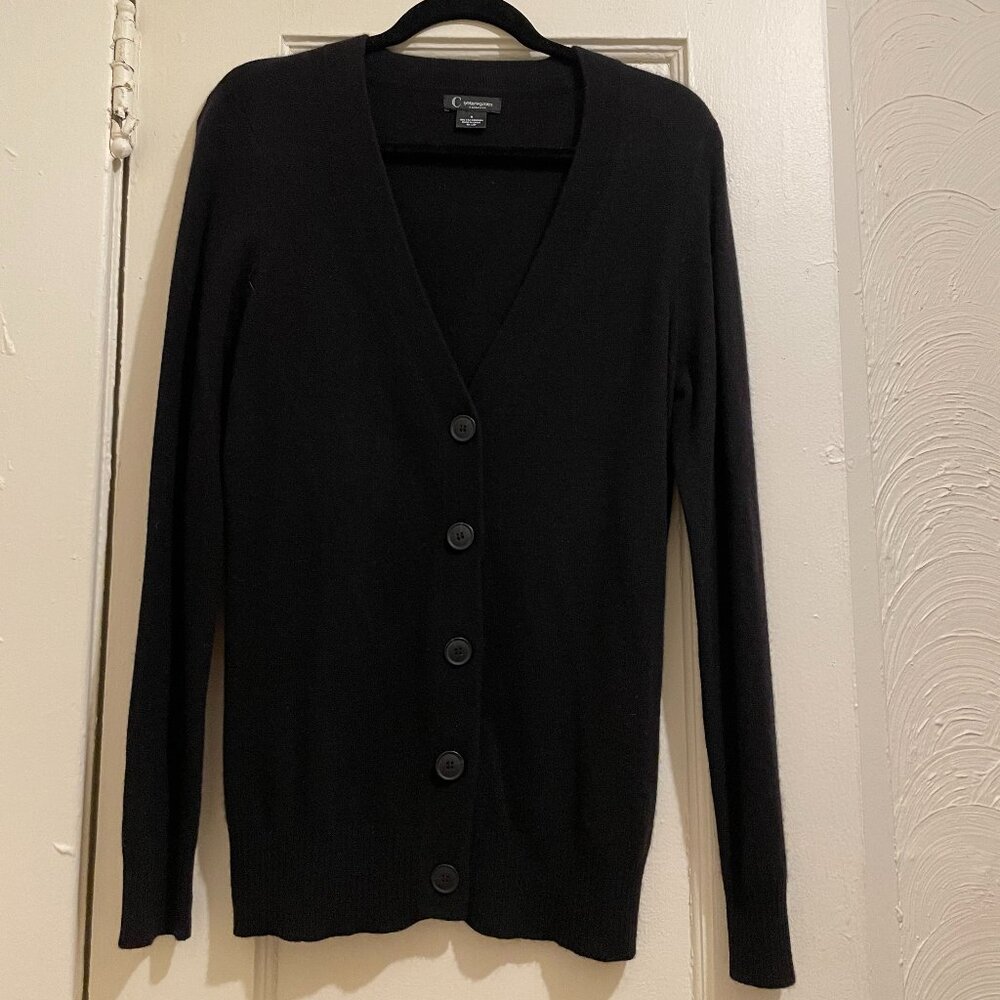 NWOT Like New C by Bloomingdale's 100 Cashmere Black Grandfather Cardigan Size M